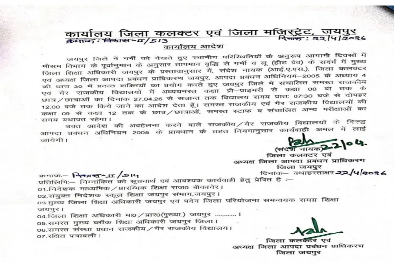 Jaipur school timing change